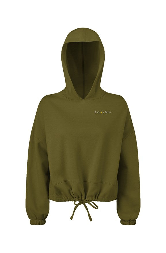 Tahoe Moe Embroidered Logo - Ladies' Cropped Oversize Hooded Sweatshirt